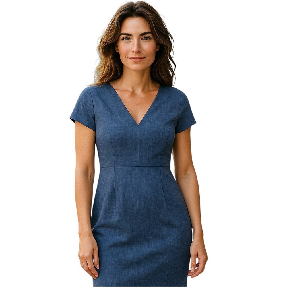 Banana Republic‎ Split Neck Sheath Dress Size 4 Peony Blue Career Audrey Hepburn
